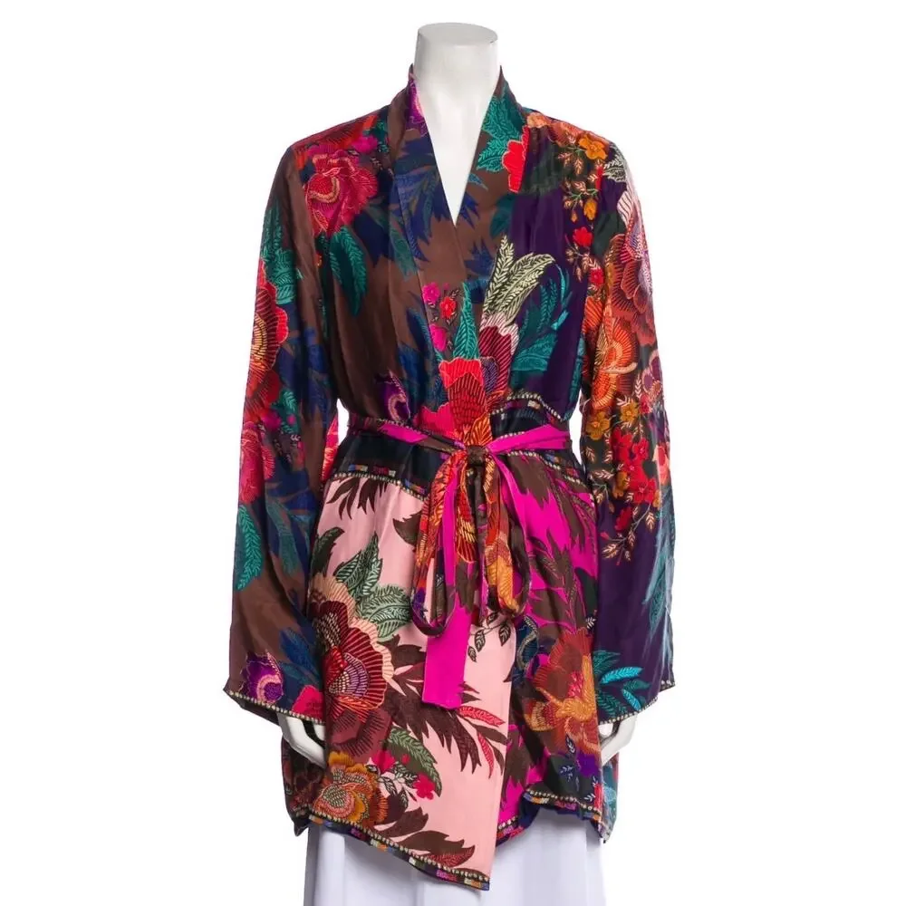 Farm Rio Flower Scarves Robe - Picture 1 of 4